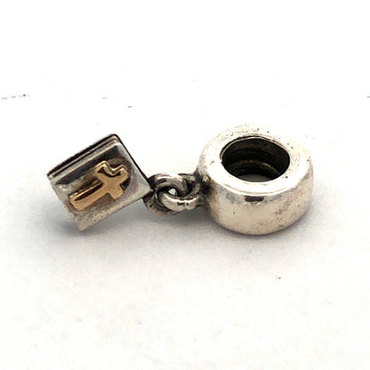 PANDORA Sterling Silver 14K Yellow Gold Bible Dangle 790409 Slide Bracelet Charm