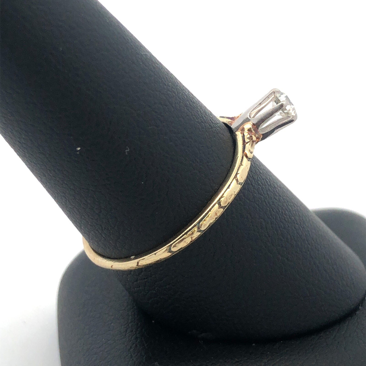 Estate 14K Yellow Gold European Diamond Solitaire Bridal Promise Engagement Ring