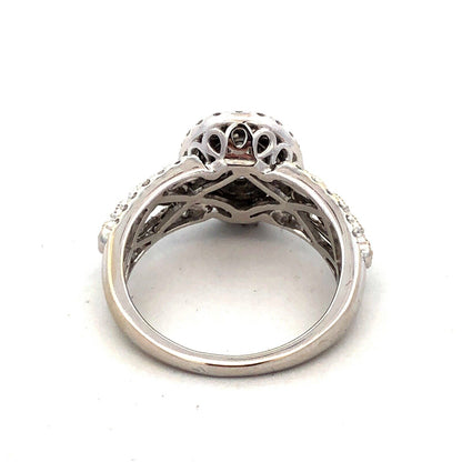 Designer GDM 14K White Gold Round Diamond Cluster Halo Oval Engagement Ring