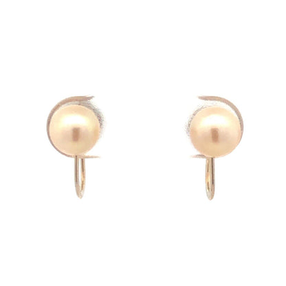 Estate 14KT White Gold Pearl Screw Back Clip On June Anniversary Stud Earrings