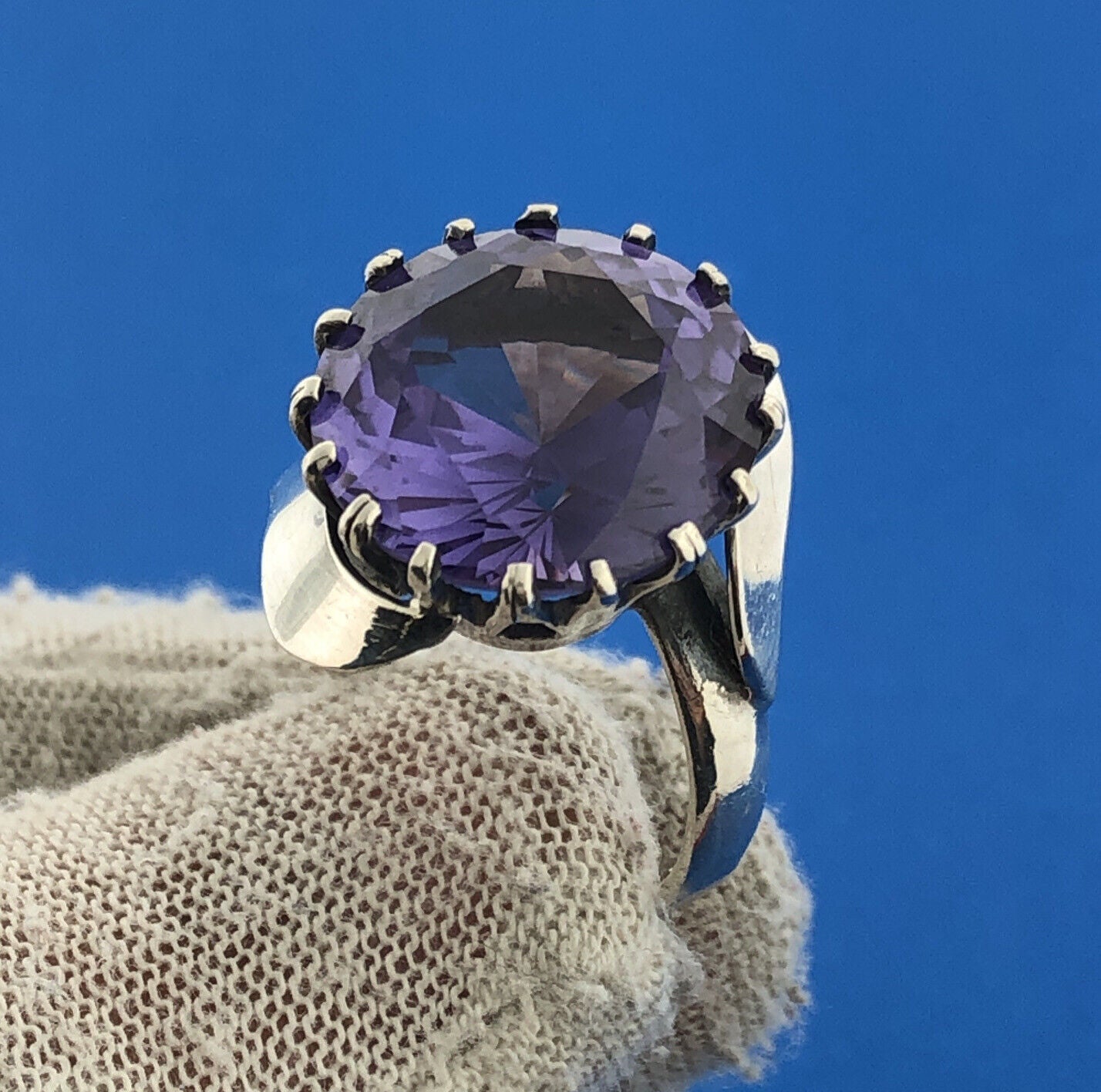 Modernist Artisan Sterling Silver 925 Purple Sapphire Dramatic Statement Ring