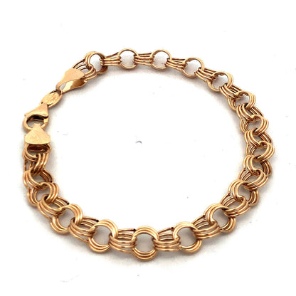 Gorgeous 14k Yellow Gold Triple Circle Link Lobster Claw Clasp 7.25" Bracelet