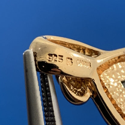 Designer Vermeil 925 Sterling Silver Hematite Modernist Teardrop Pendant