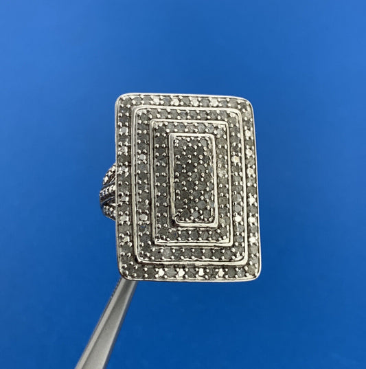 Designer 925 Sterling Silver Pave Diamond Rectangle Statement Finger Dome Ring