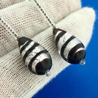Designer Antica Murrina Venezia Purple White Striped Glass Earring Necklace Set