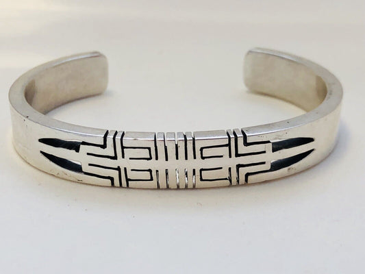 Artisan Sterling Silver 925 Geometric Open Work Modernist Cuff Bracelet