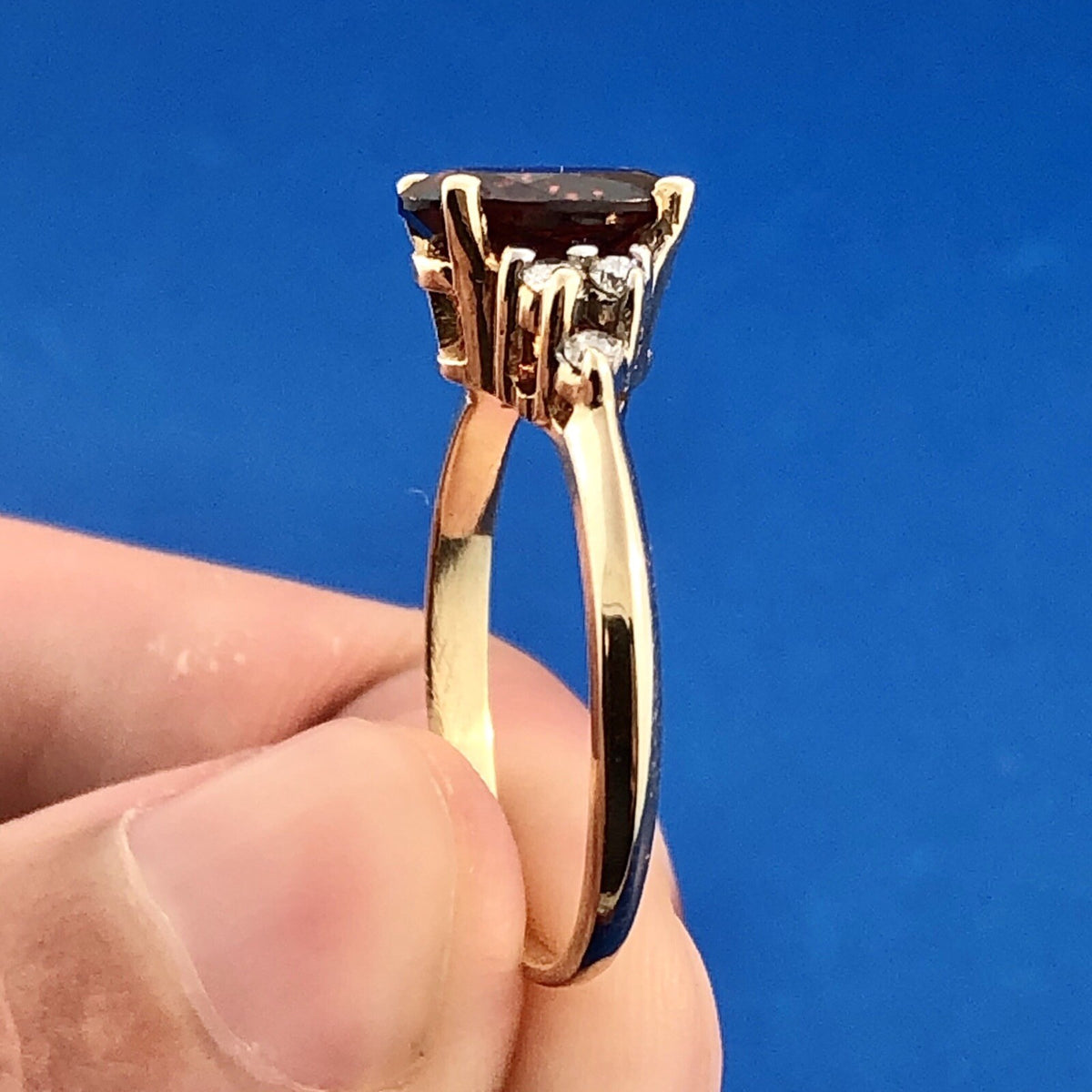 10K Yellow Gold Oval Garnet Ring with Diamond Accents January Birthstone