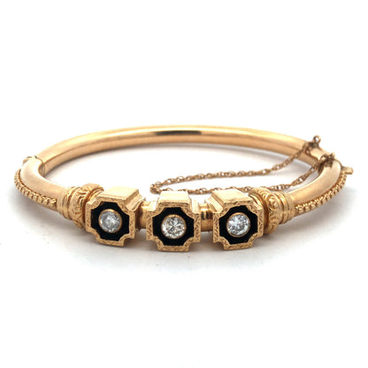 Stunning Designer 1930s Etruscan 14k Yellow Gold Diamond Bangle Bracelet