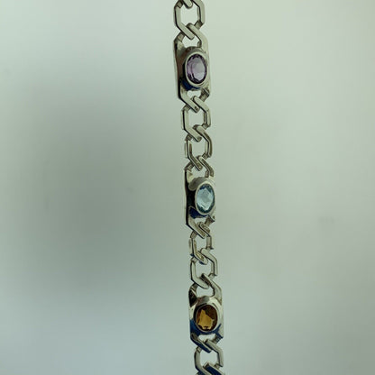 Designer 925 Sterling Silver Mixed Oval Gemstones Statement Tennis Bracelet