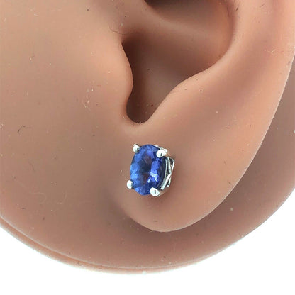 925 Sterling Silver Solitaire Oval Tanzanite Every Day Stud Earrings
