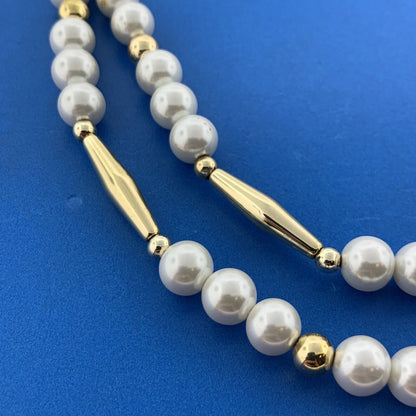 Ralph Lauren Two Tone Faux Pearl Metal Cylinder Statement Toggle Necklace