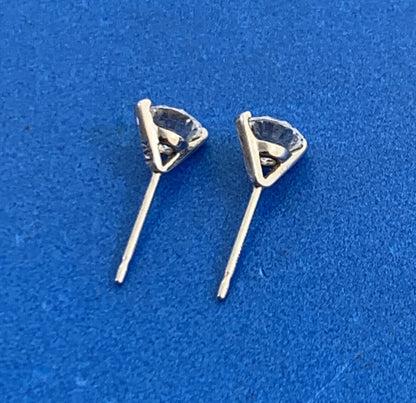 Designer 14K White Gold Cubic Zirconia CZ Solitaire Stud Earrings