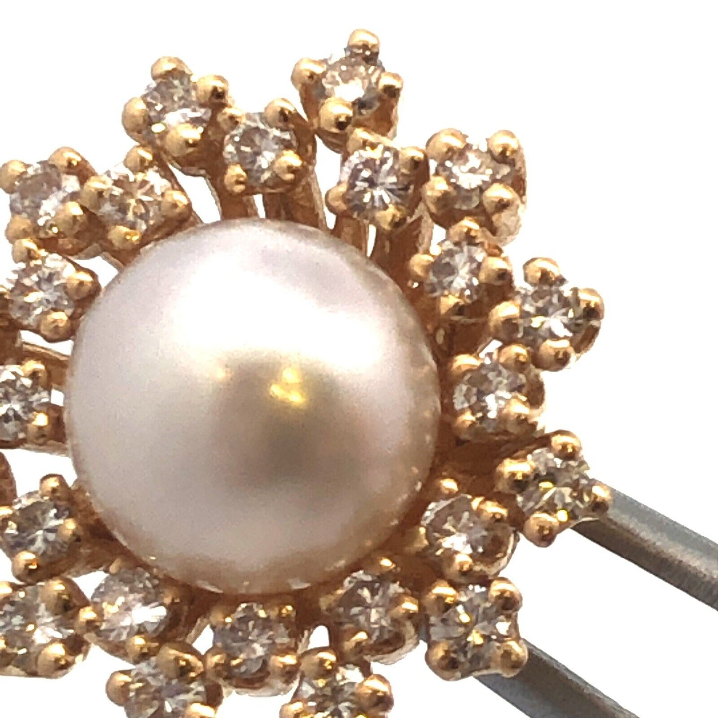 Designer 14K Yellow Gold Round Pearl Stud With Diamond Halo Earring Jackets