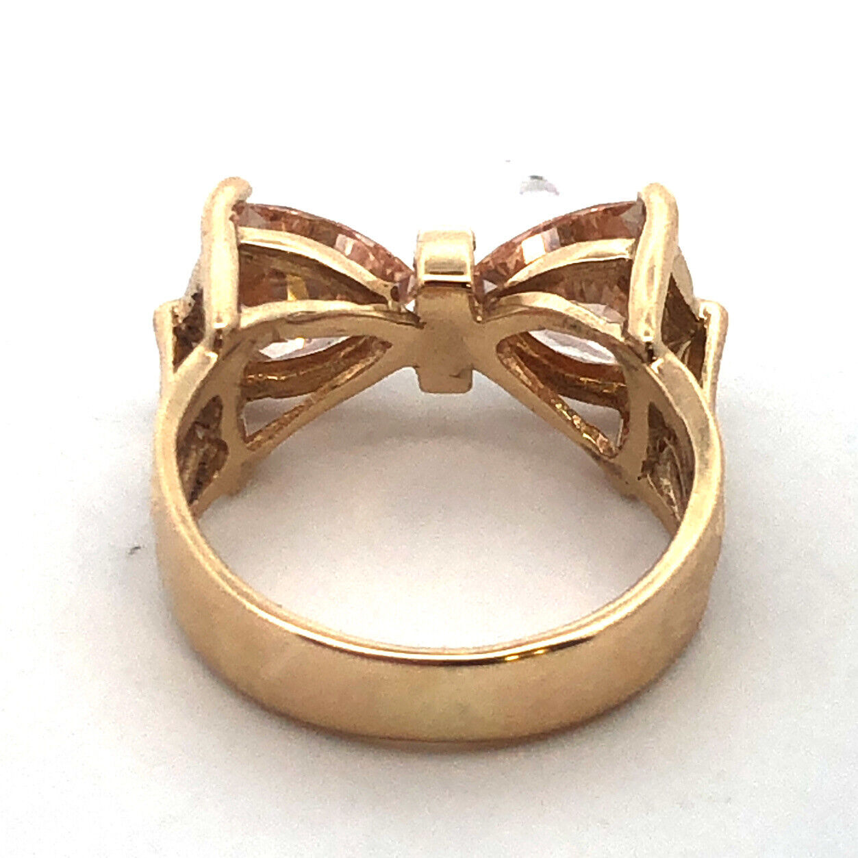 Designer RK 14K Yellow Gold Trillion Cut Cubic Zirconia Bow Shape Cocktail Ring