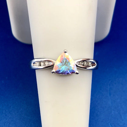 Modern 10K White Gold Trilliant Passion Topaz Diamond Engagement Promise Ring