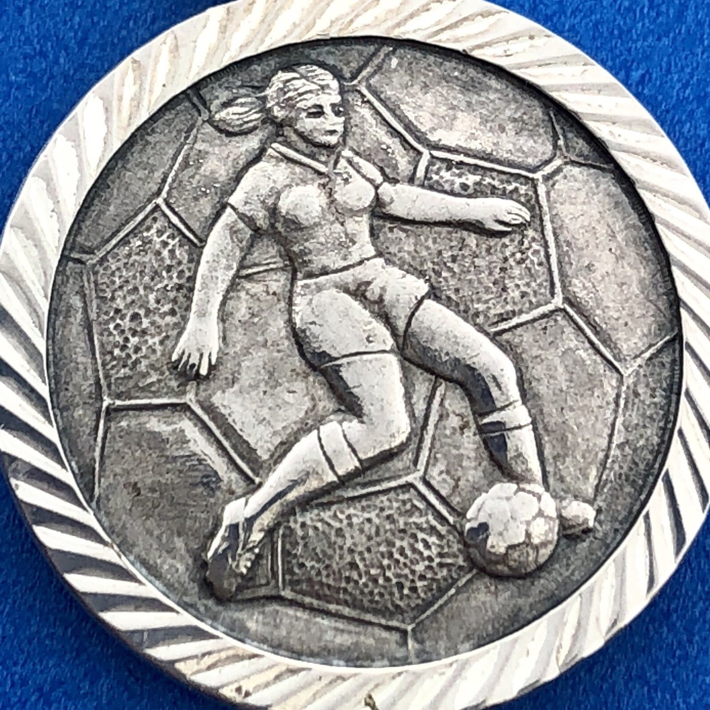 Designer FAS Italy Sterling Silver St Christopher Girl Soccer Pendant Necklace