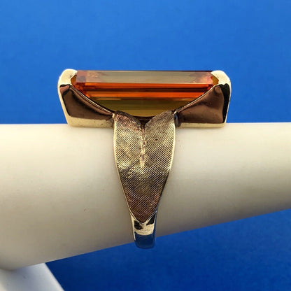 Art Deco Esemco 10K Yellow Gold Orange Sapphire Statement Cocktail Ring