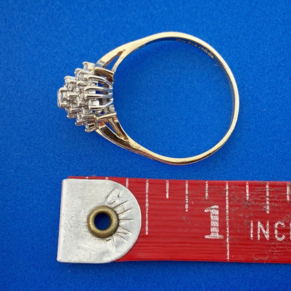 Tru Glo 14K Yellow Gold Diamond Waterfall Cluster Engagement Cocktail Ring