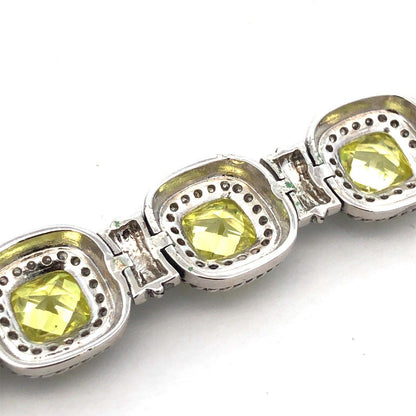 Designer 925 Sterling Silver Princess Green CZ Round White CZ Tennis Bracelet