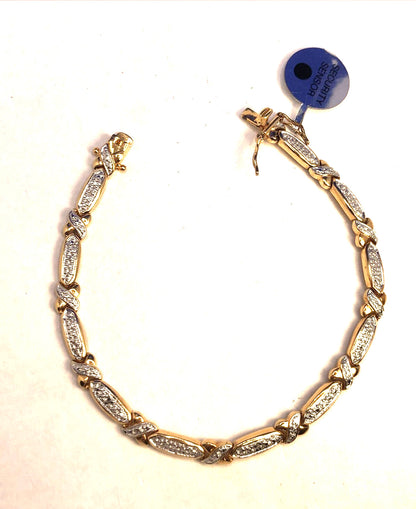 Designer 925 Sterling Silver Vermeil Two Tone Diamond Tennis Bracelet