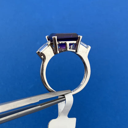 Designer 925 Sterling Silver Square Amethyst Cubic Zirconia Accented Ring NWT