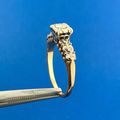 Charming Art Deco Art Nouveau 13K Yellow White Gold Diamond Engagement Ring