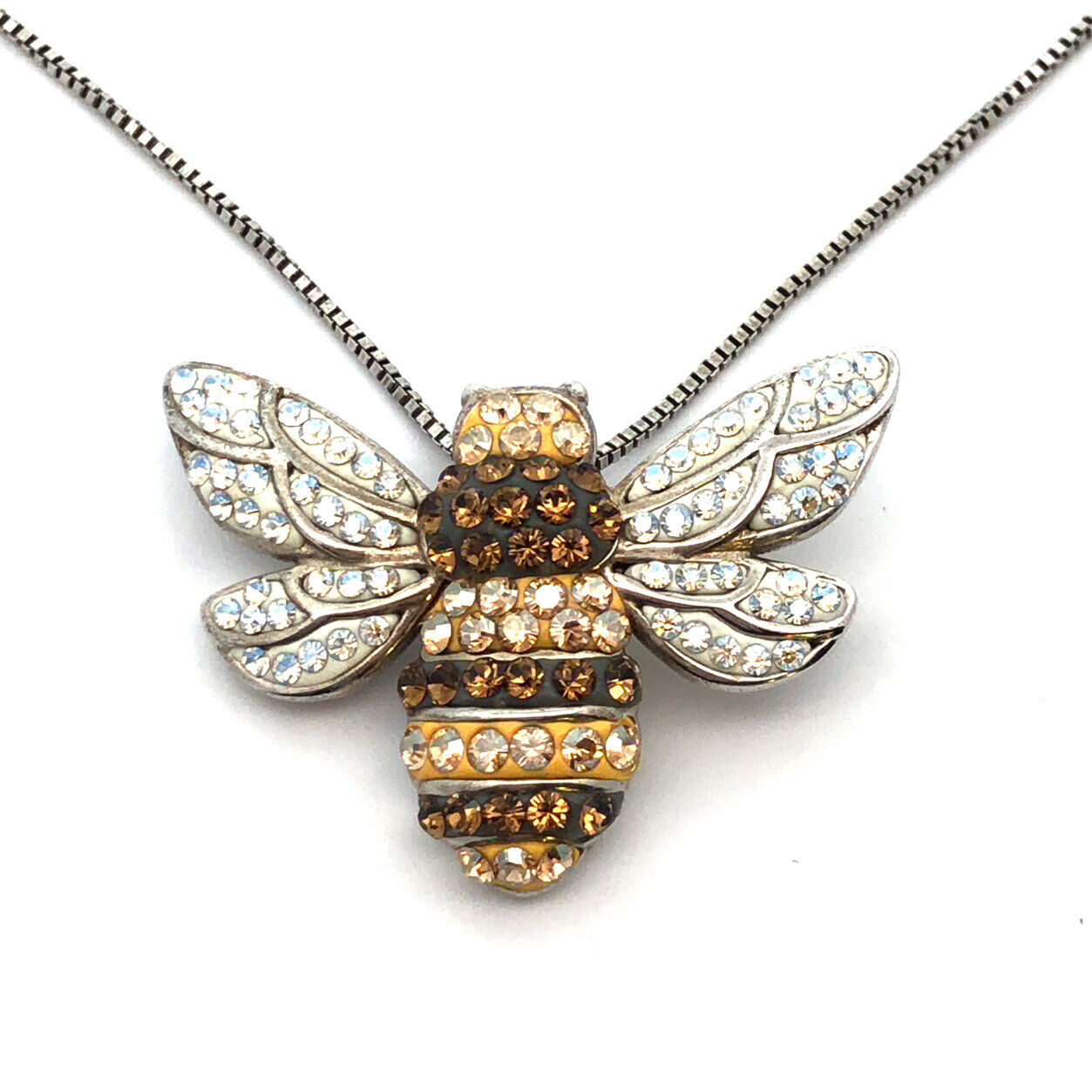 Designer 925 Sterling Silver Cubic Zirconia Enamel Bee Pendant Necklace