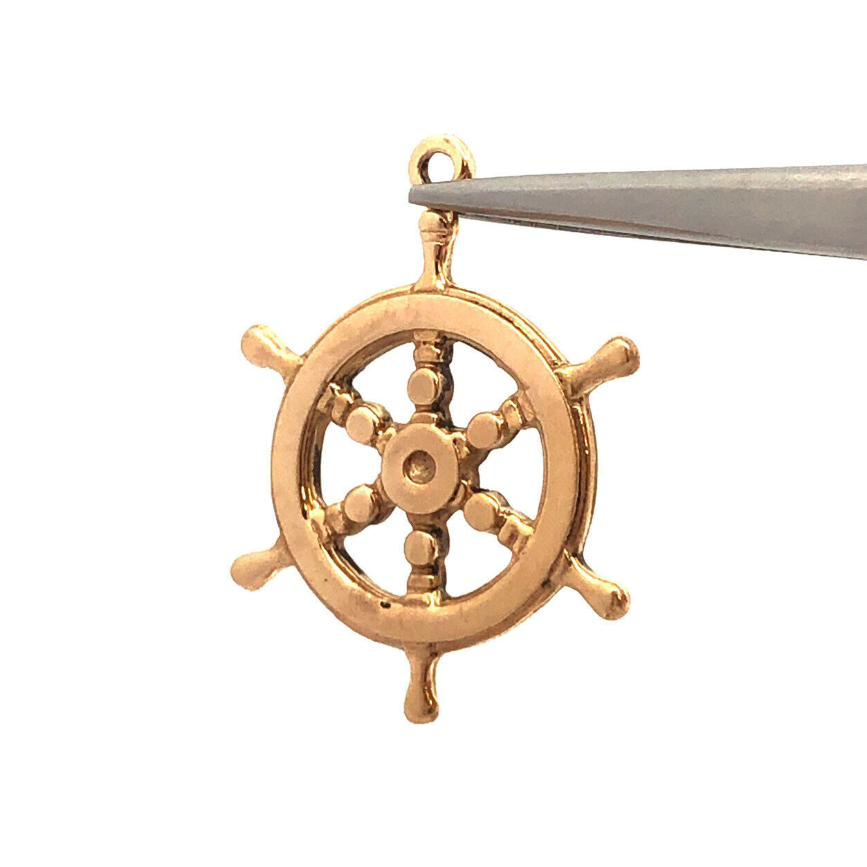 14K Yellow Gold Round Ship Wheel Nautical Sailing Ocean Charm Pendant