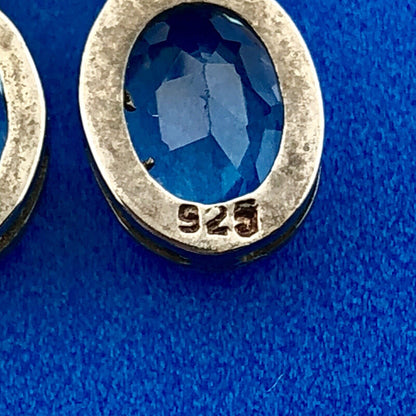 Vintage 925 Sterling Silver Oval Blue Topaz November Anniversary Dangle Earrings