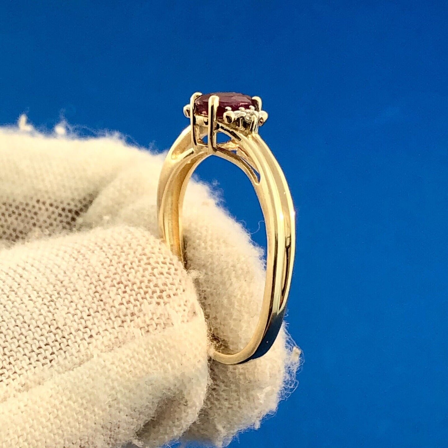 10k Yellow Gold Genuine Ruby Ring with Diamond Accents