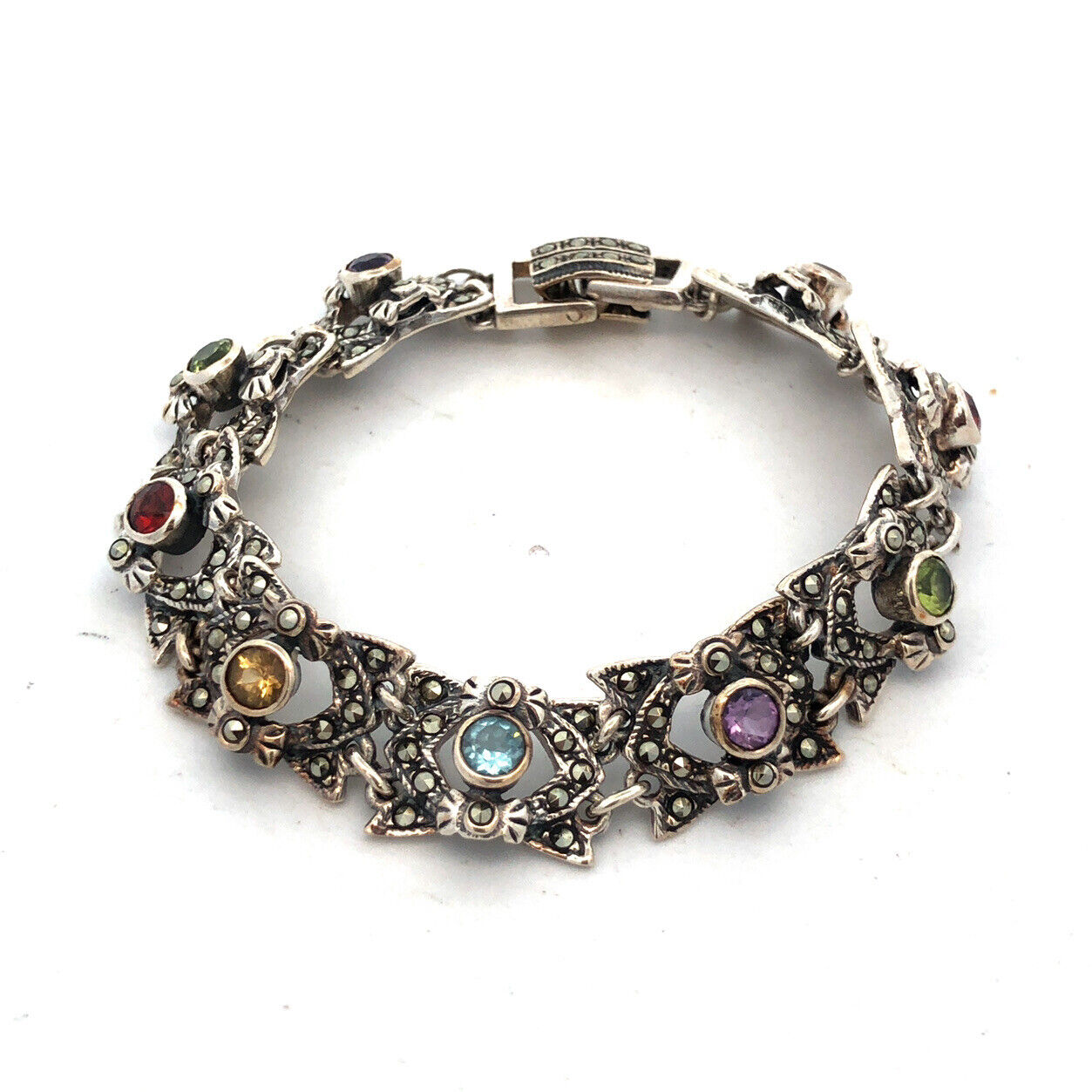Designer 925 Sterling Silver Multigemstone Statement Tennis Bracelet