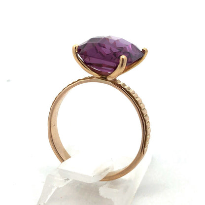 Designer Taxco 14K Yellow Gold Cushion Cut Purple Sapphire Solitaire Ring