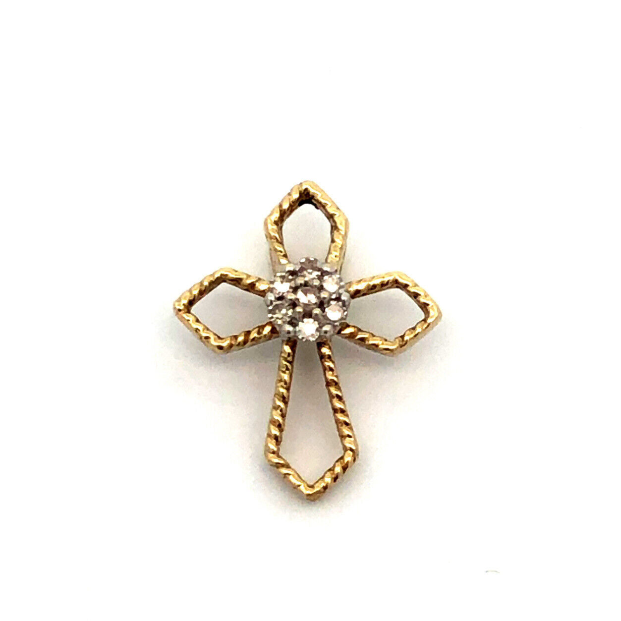 Designer SD 10K Yellow Gold Round Diamond Cluster Cross Religious Pendant