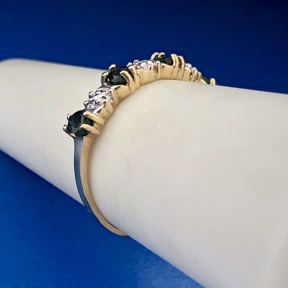 Retro 10K Yellow White Gold Emerald Diamond Stackable Anniversary Band Ring