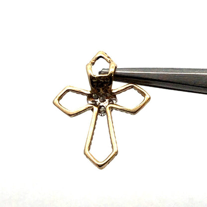 Designer SD 10K Yellow Gold Round Diamond Cluster Cross Religious Pendant