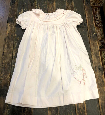 Sophie & Lucas 100% Cotton Pink Embroidered Girl's 4T Christmas Themed Dress