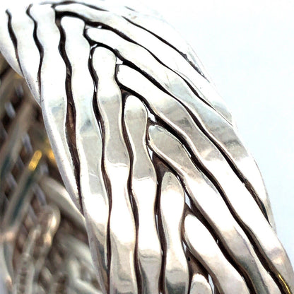 925 Sterling Silver Taxco TE-51 Mexico Braided Woven Statement Cuff Bracelet