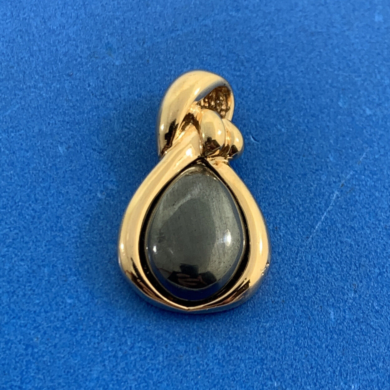 Designer Vermeil 925 Sterling Silver Hematite Modernist Teardrop Pendant