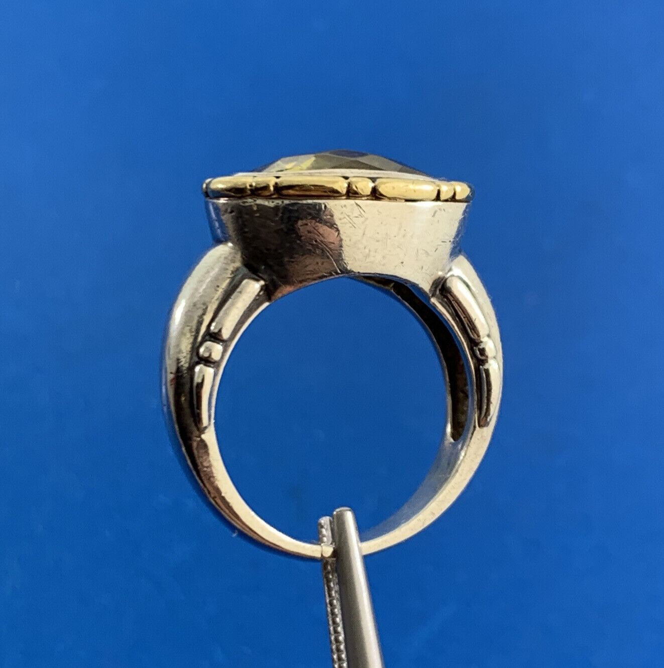 Designer Sterling Silver 18K Yellow Gold Oval Peridot Statement Cocktail Ring