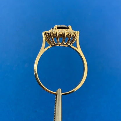 Designer 14K Yellow Gold Sapphire Diamond Halo September Anniversary Ring