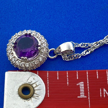 Gold Coast Platinum Plated Amethyst Diamond Button Statement Pendant Necklace