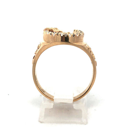 Vintage Designer 10K Yellow Gold Diamond Horse Head Horse Shoe Good Luck Ring