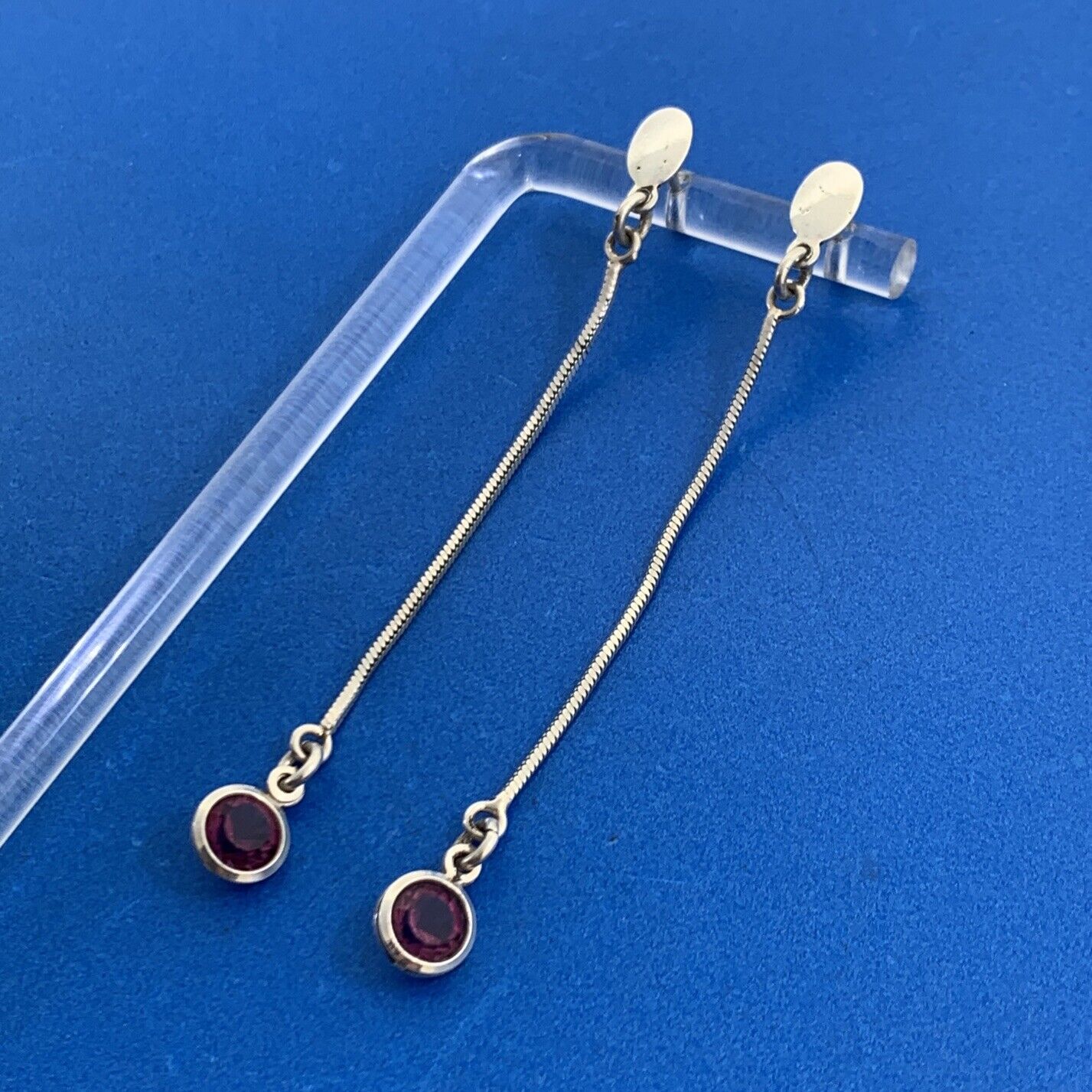 Italy Purple Amethyst 925 Sterling Silver Box Chain Dangle Stud Earrings