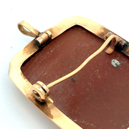 Victorian 14K Yellow Gold Carved Rectangle Cameo of Woman Child Pendant Brooch