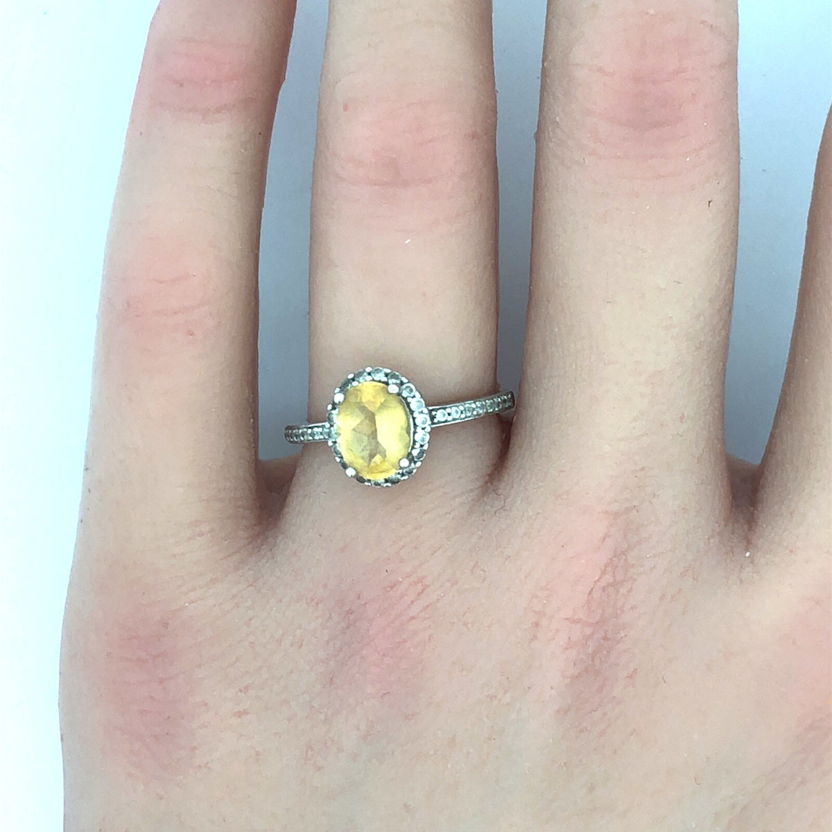Designer DK 925 Sterling Silver Oval Citrine Diamond Accented Cocktail Ring