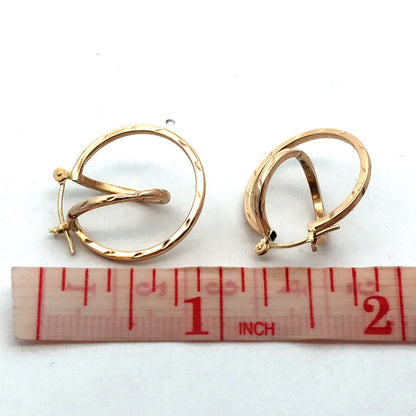 14K Yellow Gold Designer ATT Textured Round Double Hoop Earrings