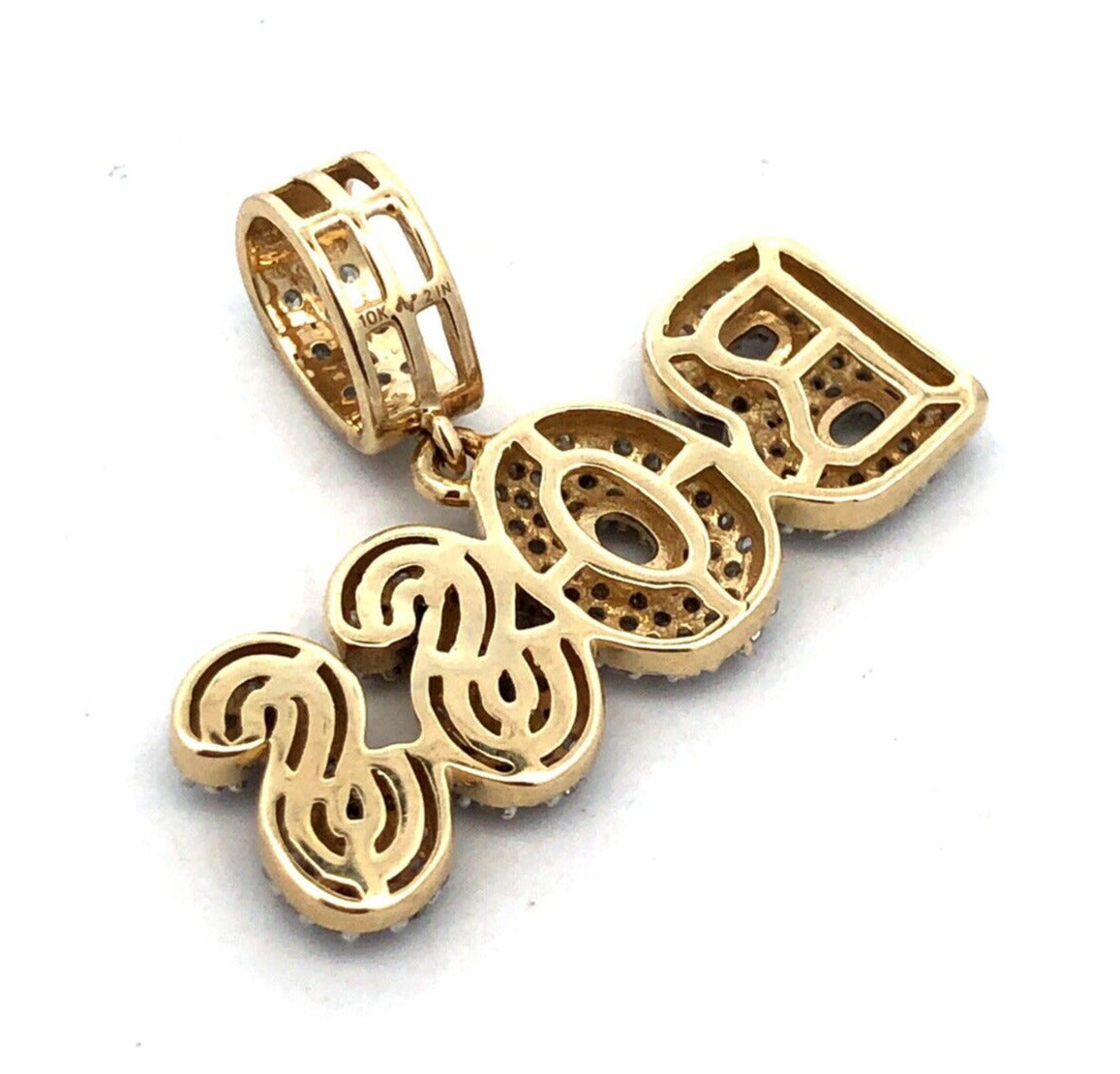 Designer 10K Yellow Gold Diamond Pave Encrusted BOSS Word Statement Pendant