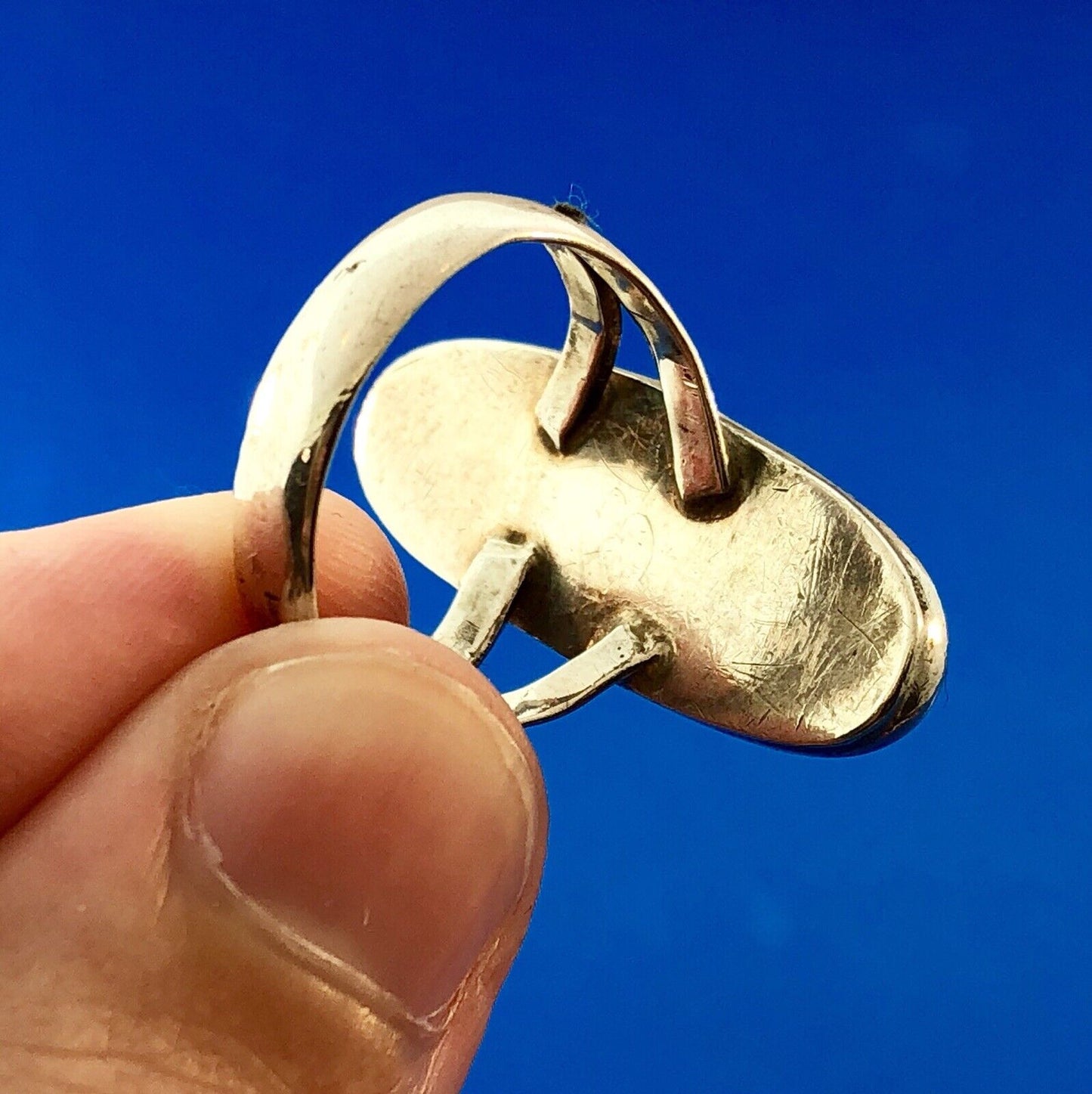 Signed Native American 925 Sterling Silver Turquoise Statement Finger Ring