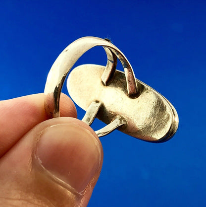 Signed Native American 925 Sterling Silver Turquoise Statement Finger Ring