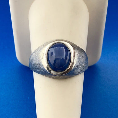 Gorgeous 14k White Gold Oval Cabochon Blue Star Sapphire Dome Size 8.75 Ring